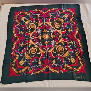 Richard Allen Vintage  Multicolor Ornate Silk Scarf  Rolled Hem